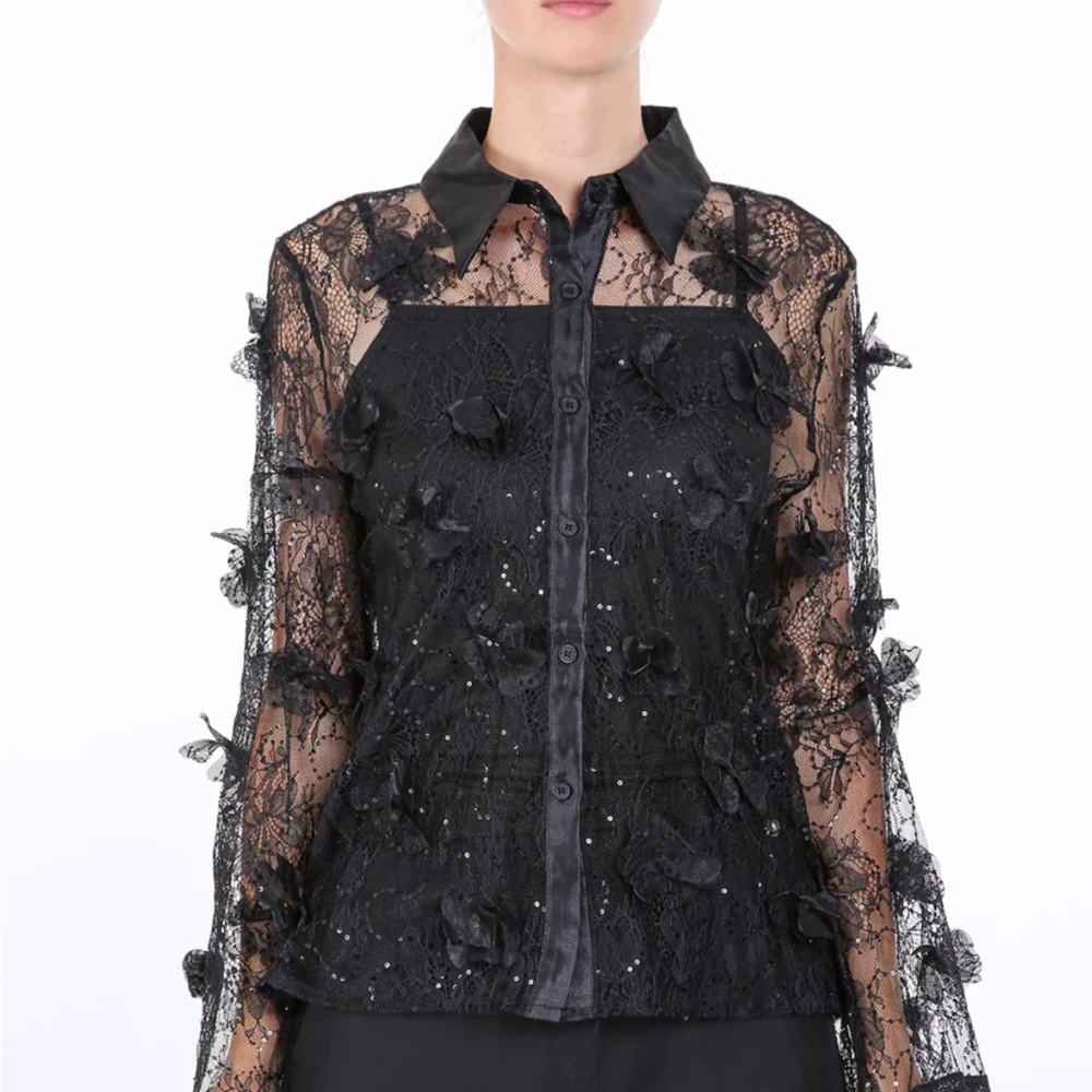 Jacob Sequined Mesh embroidered Floral applique blouse by BEULAHSTYLE. NWT SizeS - Picture 3 of 12